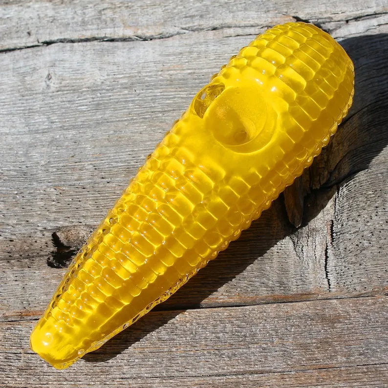 Glass Smoking Pipes Corn Design Yellow Cute Artisan