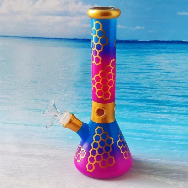Golden Honey Comb Girly Water Pipe Heady Glass Beaker Bong