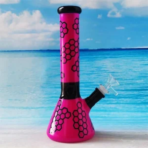 Purple Black Honey Comb Water Pipe Heady Glass Beaker Bong