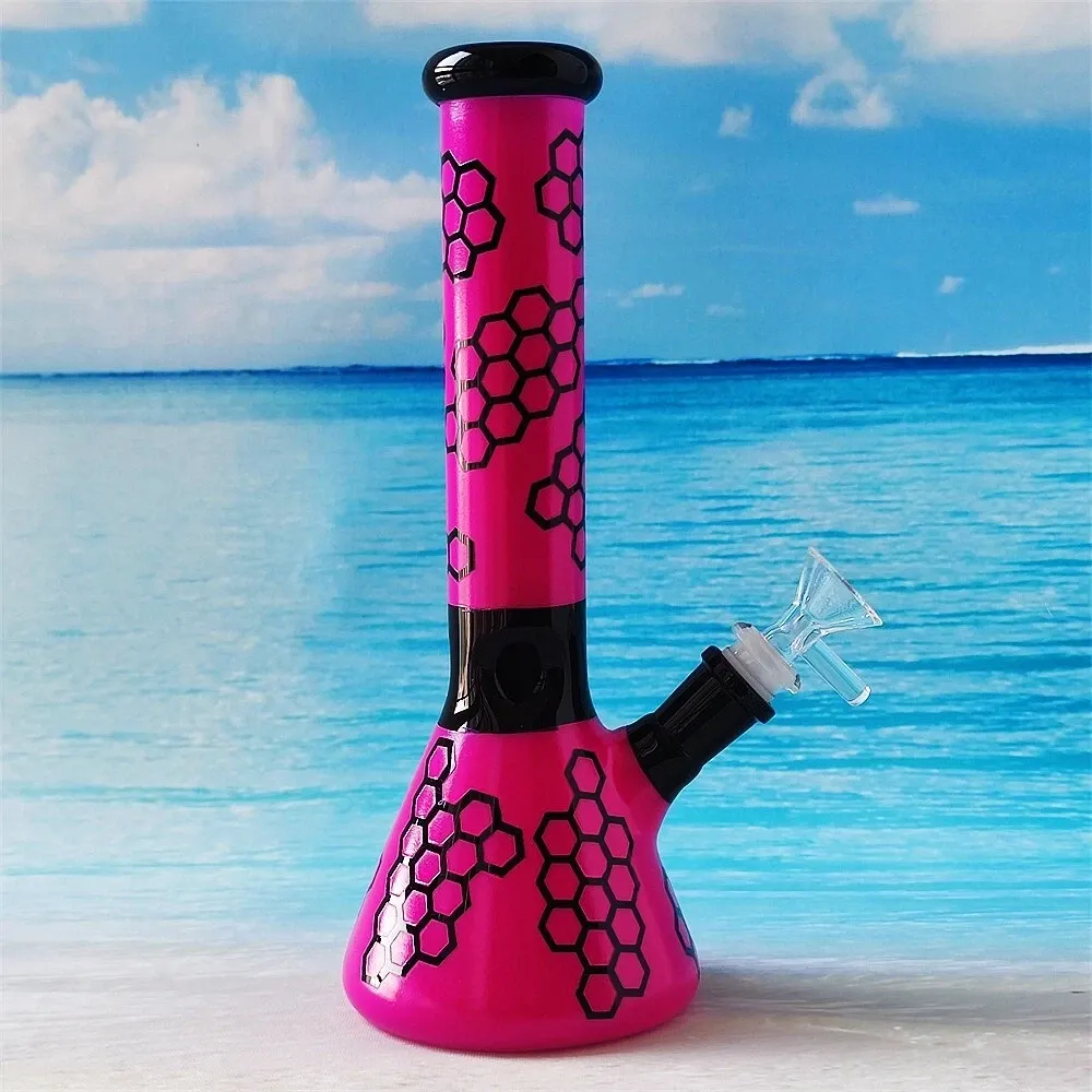 Purple Black Honey Comb Water Pipe Heady Glass Beaker Bong
