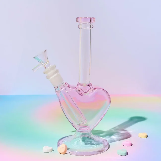 Premium Pink 9″ Heart Shape Glass Bong Smoking Tobacco