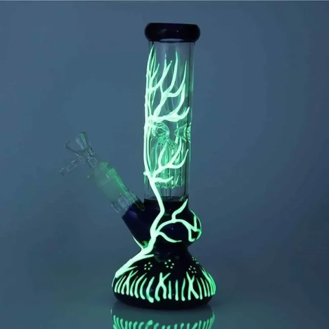 Glow in the Dark Glass Bong Water Pipe Hookah Smoking Bong
