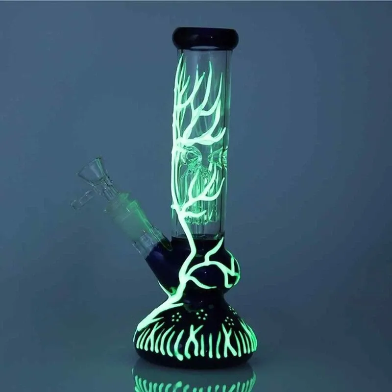Glow in the Dark Glass Bong Water Pipe Hookah Smoking Bong