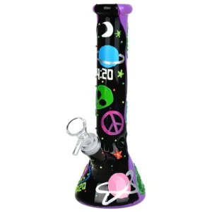 420 Beam Me Up Glow In The Dark Beaker Glass Bong – Outer Space Vibes for Stellar Sessions