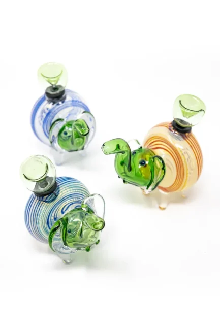 4″ Green Swirl Elephant Hand Pipe w/ Bowl Pc