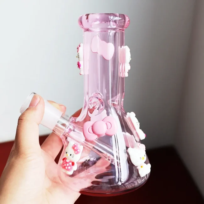 Hello Kitty 6.5”Hookah Glass Smoking Waterpipe beaker Mini bong &Downstem