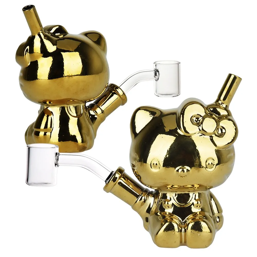 Hello Kitty, Golden Electroplated Glass Dab Rig