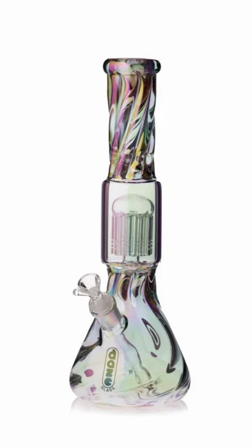 Daze Glass – 14 Inch Iridescent Spiral Arm Perc Glass Water Pipe